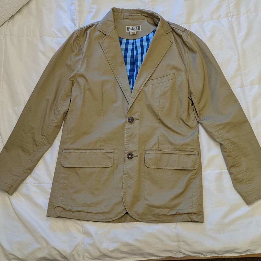 Duluth Trading Co Men's Med Tall Khaki Lined Jacket Blazer with Pockets